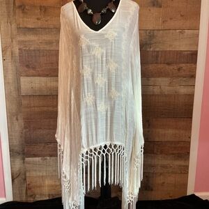 BOHO Knox Rose Gauze/Fringe/ Lightweight sweater Poncho